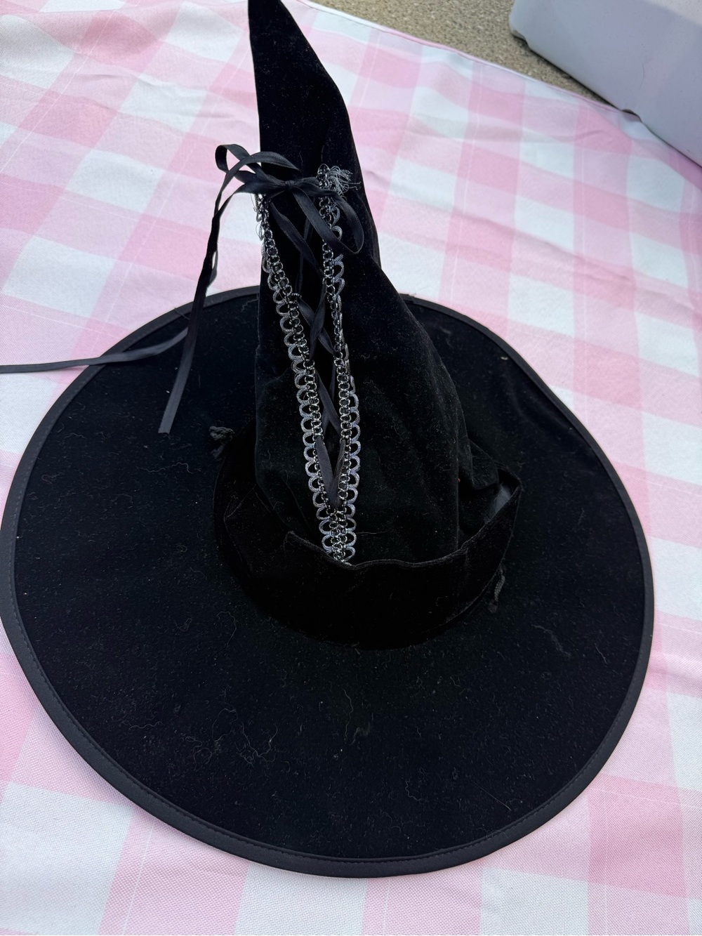 Black Velvet Witch Hat with Corset Detail-adult full size